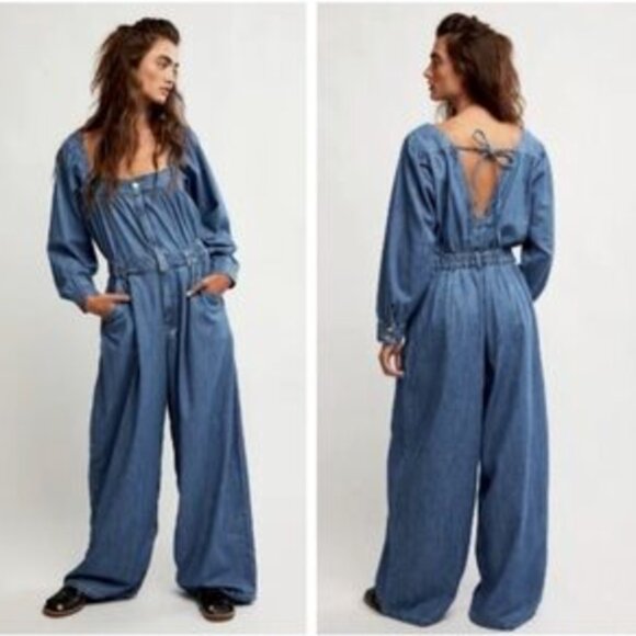 Free People Clara Relaxed Fit Denim Jeans Jumpsuit Jumper size XS - Picture 1 of 8